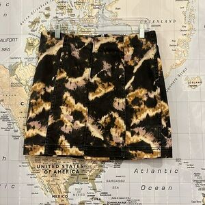 Free People Tie Dye Black Zip-Up Skirt Size 10